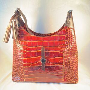 Dooney & Bourke Denison Leather Croc Embossed Hobo Bag - Crimson Red-Barely Used